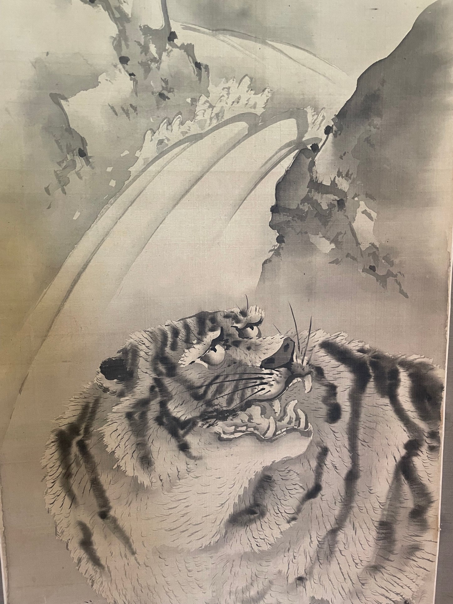 1890–1910 Kakejiku Tiger Beneath a Waterfall (瀑布猛虎図)  Signed 澄◯斎 (Approximately 172X43CM)