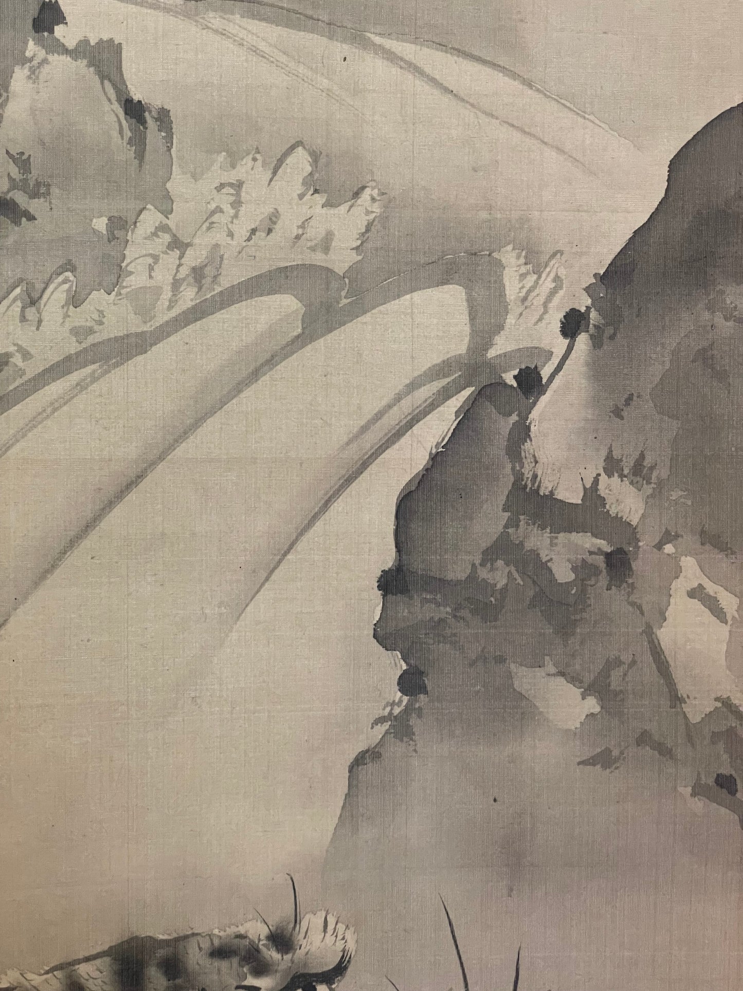 1890–1910 Kakejiku Tiger Beneath a Waterfall (瀑布猛虎図)  Signed 澄◯斎 (Approximately 172X43CM)