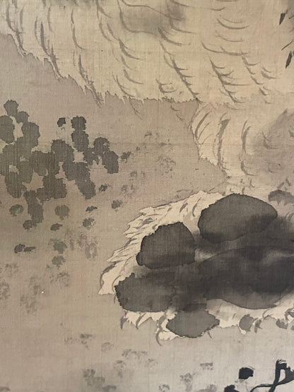 1890–1910 Kakejiku Tiger Beneath a Waterfall (瀑布猛虎図)  Signed 澄◯斎 (Approximately 172X43CM)