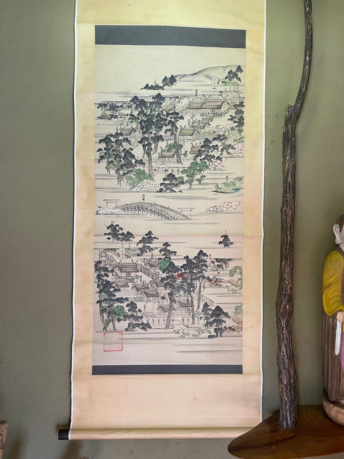 Meiji 1880s–1900 Ukiyo-e Inner Shrine of Ise Grand Shrine (伊勢神宮内宮図) (Approximately 160X60CM)