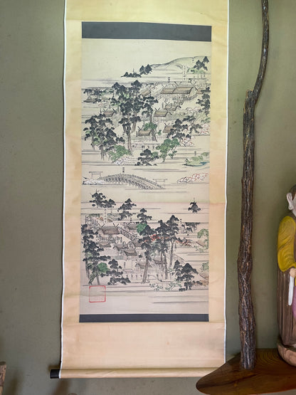 Meiji 1880s–1900 Ukiyo-e Inner Shrine of Ise Grand Shrine (伊勢神宮内宮図) (Approximately 160X60CM)