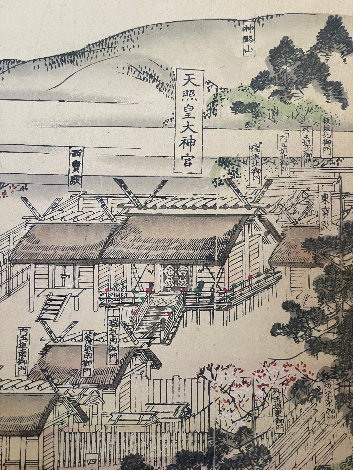Meiji 1880s–1900 Ukiyo-e Inner Shrine of Ise Grand Shrine (伊勢神宮内宮図) (Approximately 160X60CM)