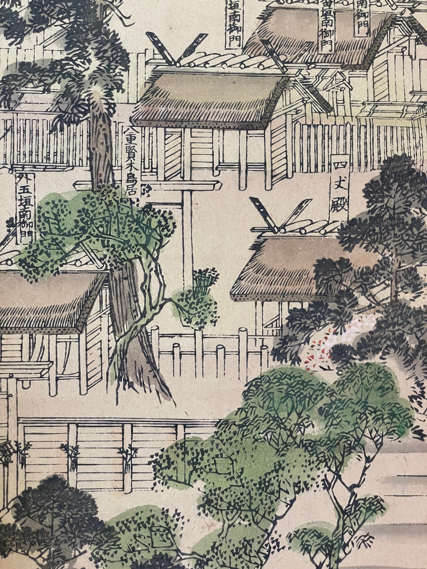 Meiji 1880s–1900 Ukiyo-e Inner Shrine of Ise Grand Shrine (伊勢神宮内宮図) (Approximately 160X60CM)