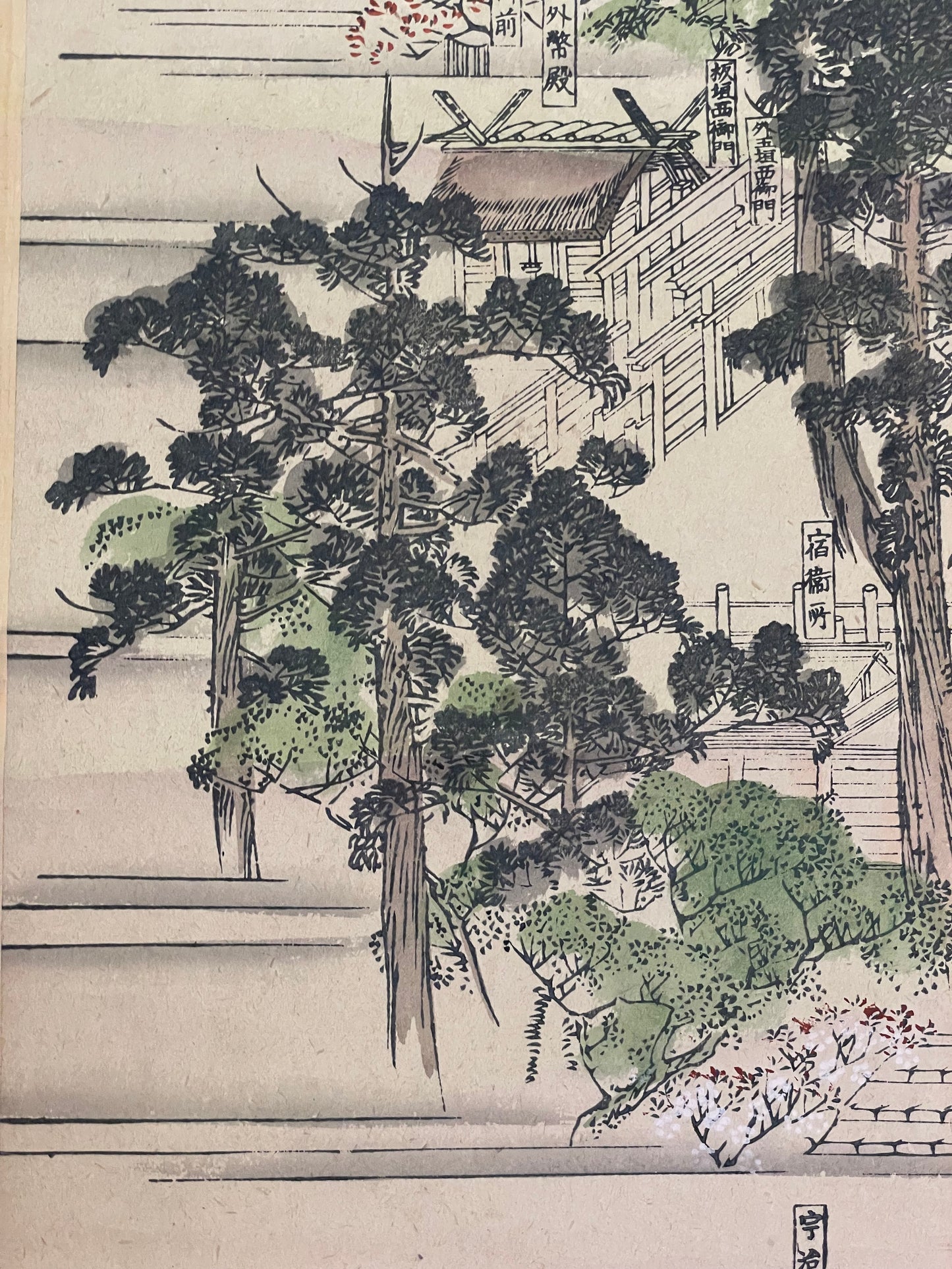 Meiji 1880s–1900 Ukiyo-e Inner Shrine of Ise Grand Shrine (伊勢神宮内宮図) (Approximately 160X60CM)