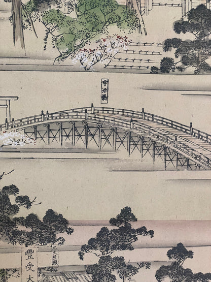 Meiji 1880s–1900 Ukiyo-e Inner Shrine of Ise Grand Shrine (伊勢神宮内宮図) (Approximately 160X60CM)