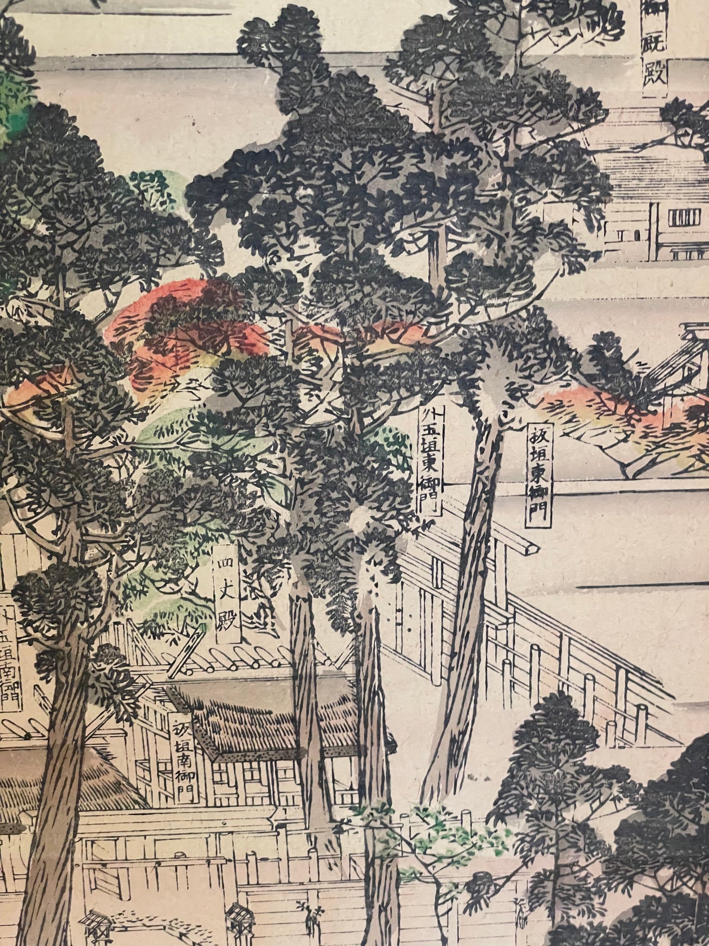 Meiji 1880s–1900 Ukiyo-e Inner Shrine of Ise Grand Shrine (伊勢神宮内宮図) (Approximately 160X60CM)