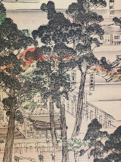 Meiji 1880s–1900 Ukiyo-e Inner Shrine of Ise Grand Shrine (伊勢神宮内宮図) (Approximately 160X60CM)