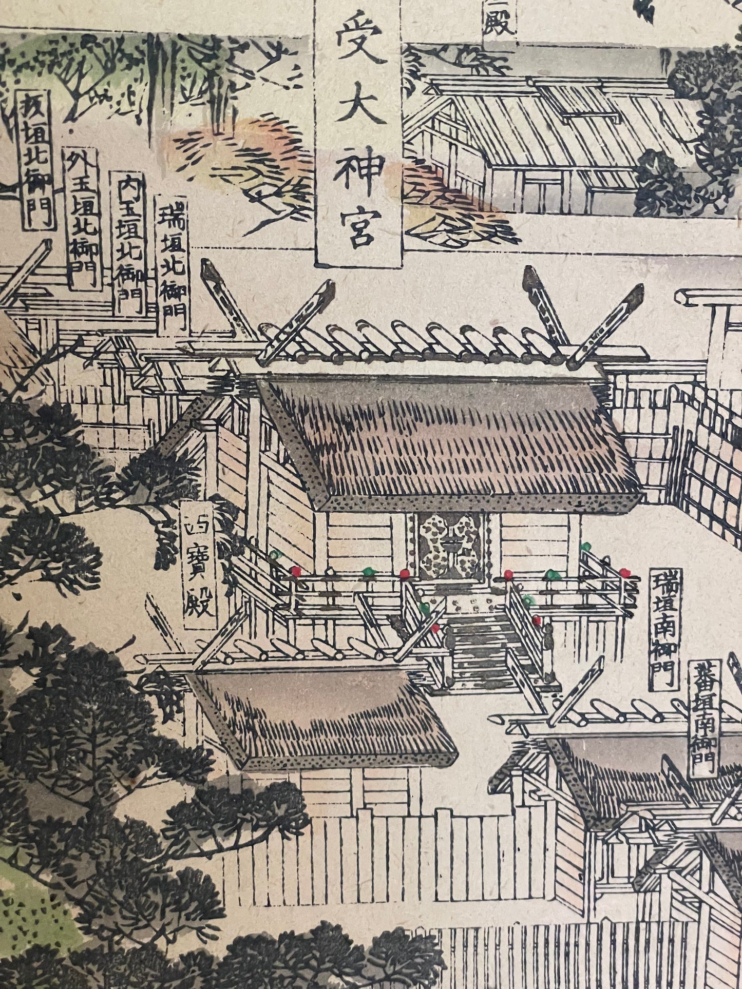 Meiji 1880s–1900 Ukiyo-e Inner Shrine of Ise Grand Shrine (伊勢神宮内宮図) (Approximately 160X60CM)