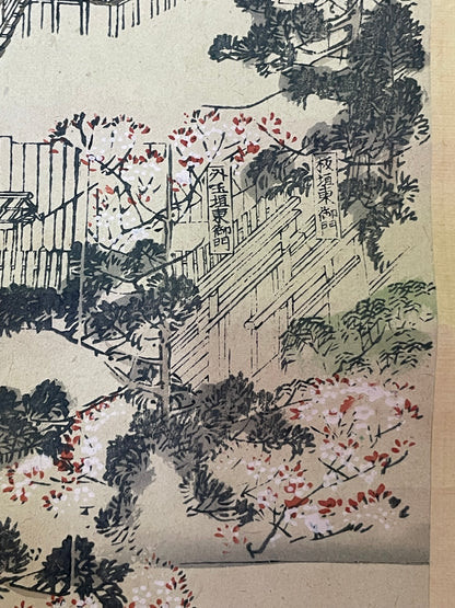 Meiji 1880s–1900 Ukiyo-e Inner Shrine of Ise Grand Shrine (伊勢神宮内宮図) (Approximately 160X60CM)