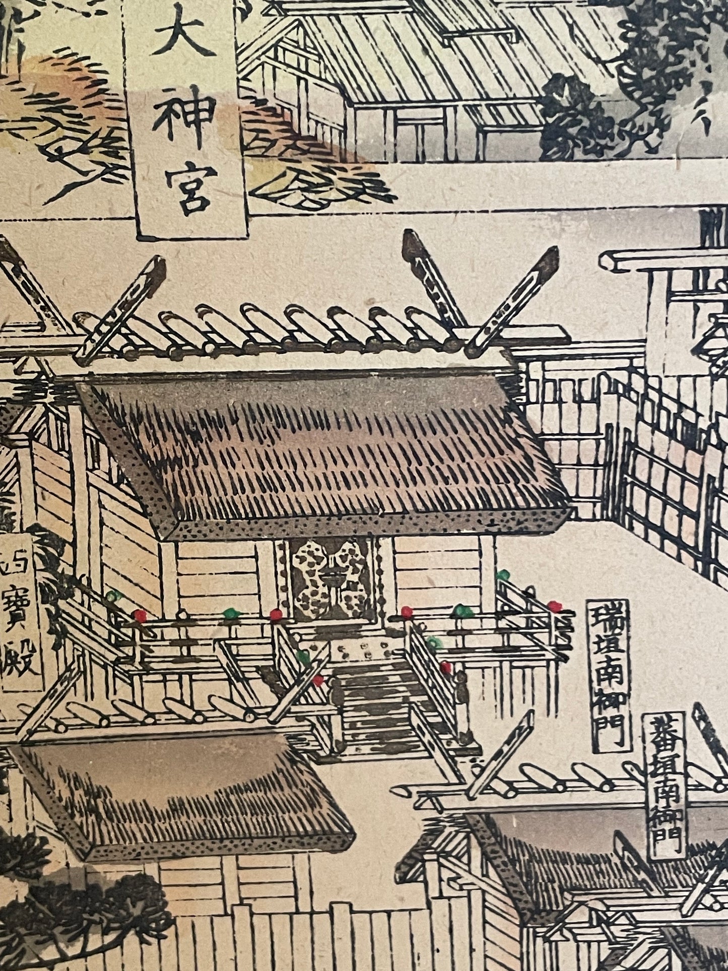 Meiji 1880s–1900 Ukiyo-e Inner Shrine of Ise Grand Shrine (伊勢神宮内宮図) (Approximately 160X60CM)