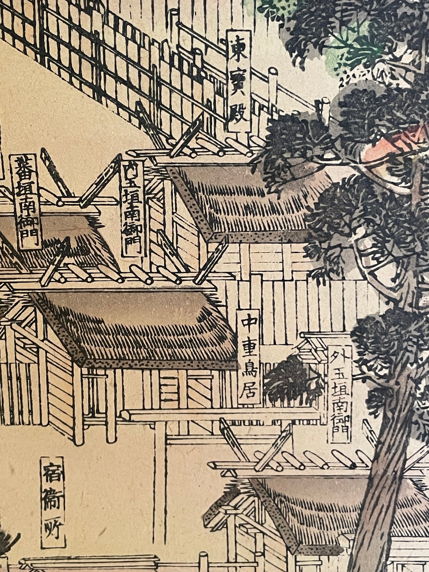 Meiji 1880s–1900 Ukiyo-e Inner Shrine of Ise Grand Shrine (伊勢神宮内宮図) (Approximately 160X60CM)