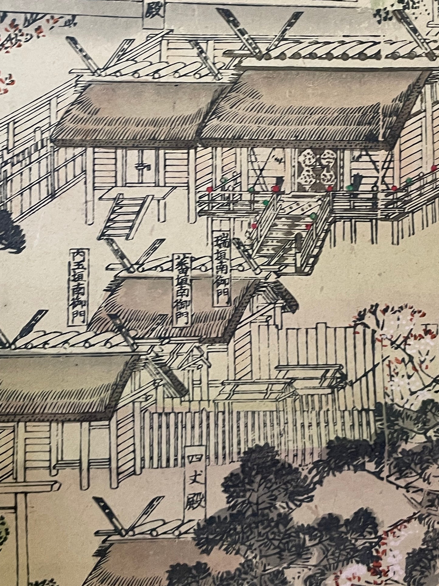 Meiji 1880s–1900 Ukiyo-e Inner Shrine of Ise Grand Shrine (伊勢神宮内宮図) (Approximately 160X60CM)