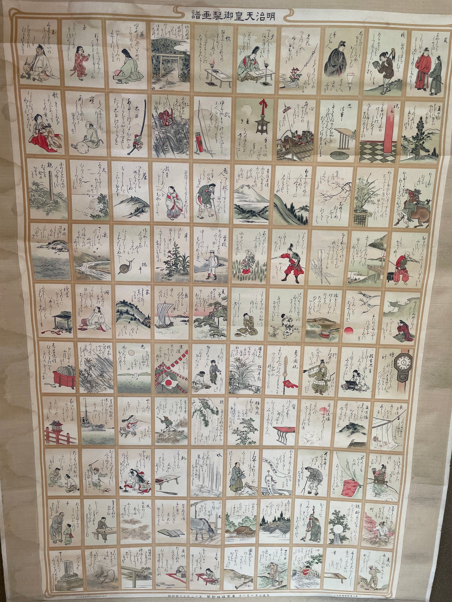 1912 Ukiyo-e Emperor Meiji Imperial Poetry School Chart – Meiji Tennō Gosei Ungo (明治天皇御製運語) (Approximately 60X130CM)
