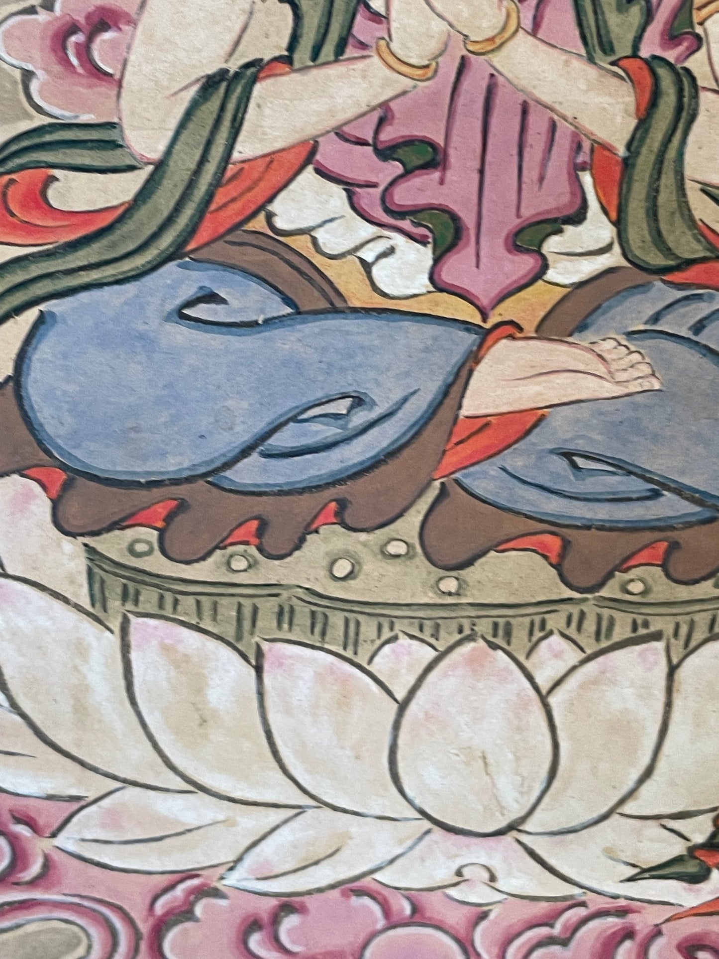 1890–1920 Buddhist Hanging Scroll Kannon Bosatsu on a Lotus Throne (観音菩薩図) by Wayōsai  (Approximately 34X124CM)