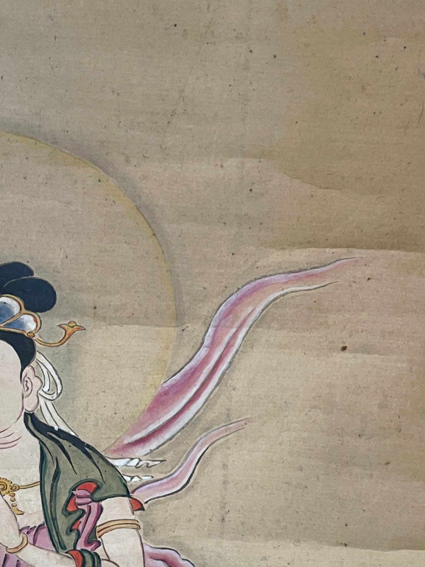 1890–1920 Buddhist Hanging Scroll Kannon Bosatsu on a Lotus Throne (観音菩薩図) by Wayōsai  (Approximately 34X124CM)