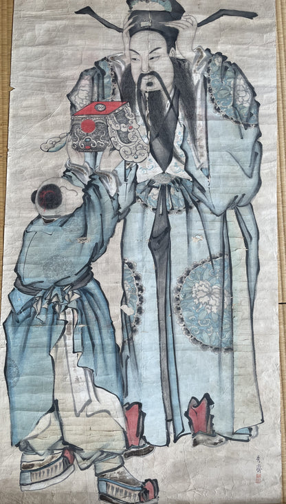Meiji-Taisho 1900–1913 "Chinese Court Official Receives Imperial Seal" (高官図) by Hidezaki (Approximately 64X134CM)