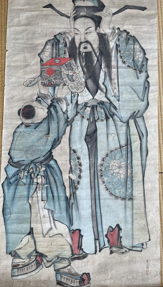 Meiji-Taisho 1900–1913 "Chinese Court Official Receives Imperial Seal" (高官図) by Hidezaki (Approximately 64X134CM)