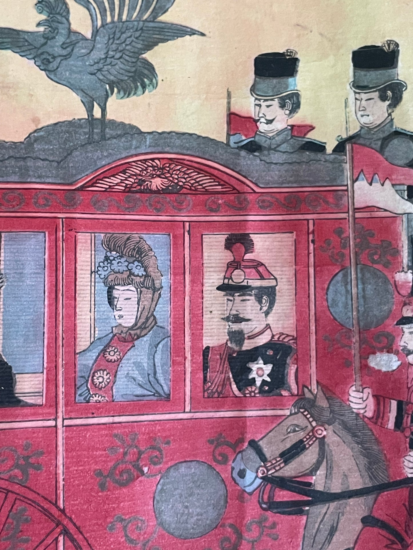 Meiji 1894 Ukiyo-e Nijūbashi Imperial Phoenix Carriage Procession by Utagawa Kunitoshi (Approximately 38X75CM)