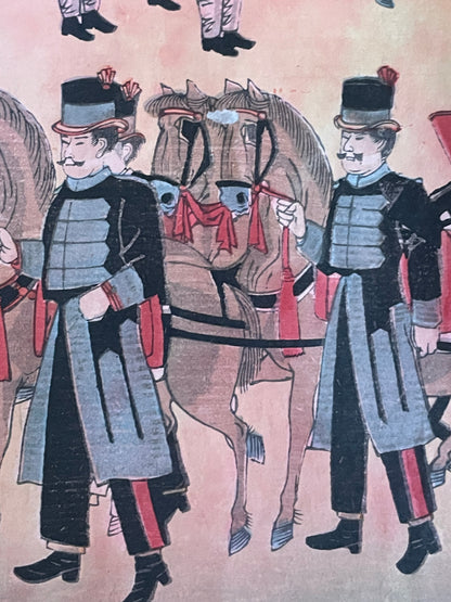 Meiji 1894 Ukiyo-e Nijūbashi Imperial Phoenix Carriage Procession by Utagawa Kunitoshi (Approximately 38X75CM)