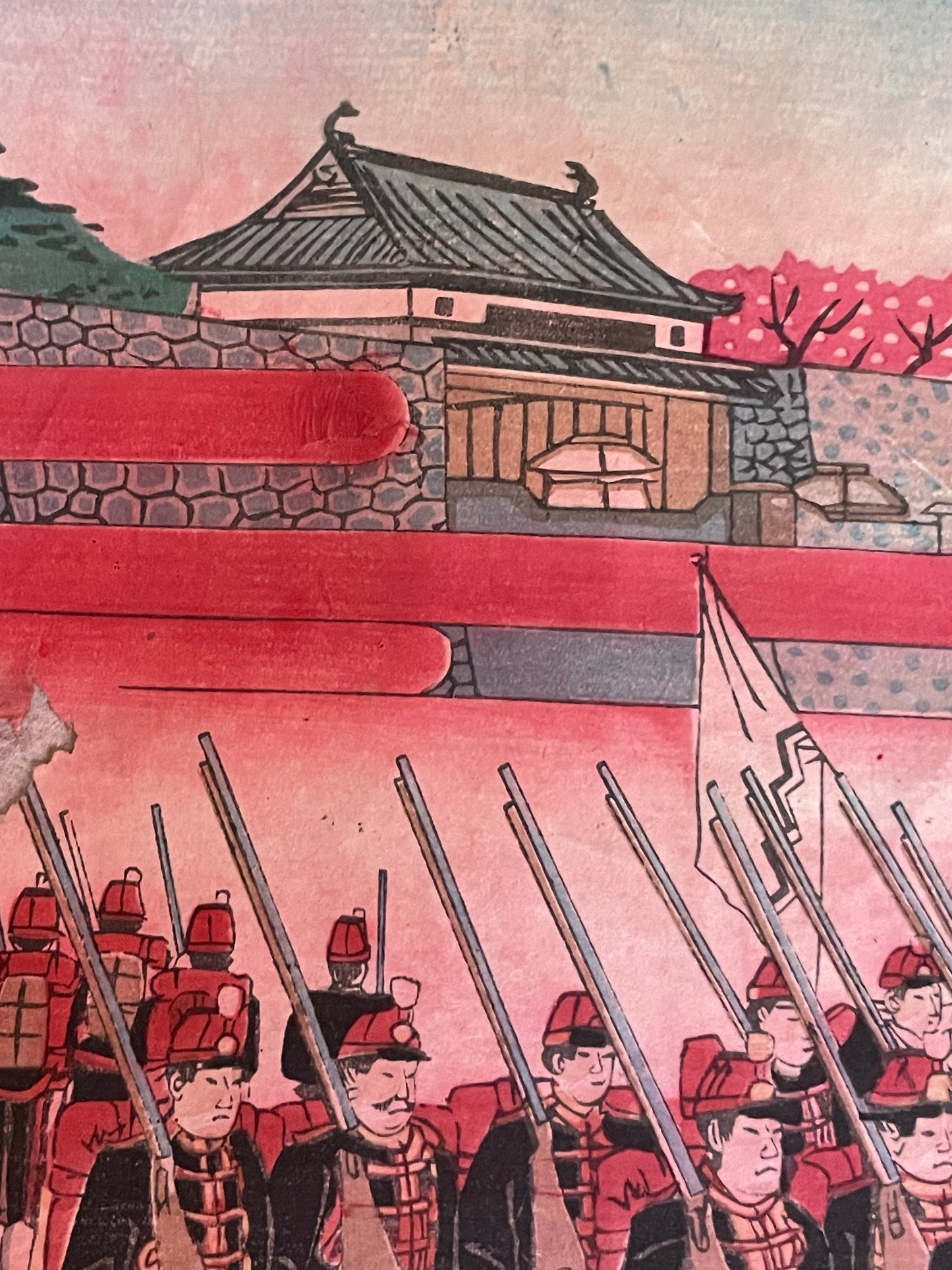 Meiji 1894 Ukiyo-e Nijūbashi Imperial Phoenix Carriage Procession by Utagawa Kunitoshi (Approximately 38X75CM)