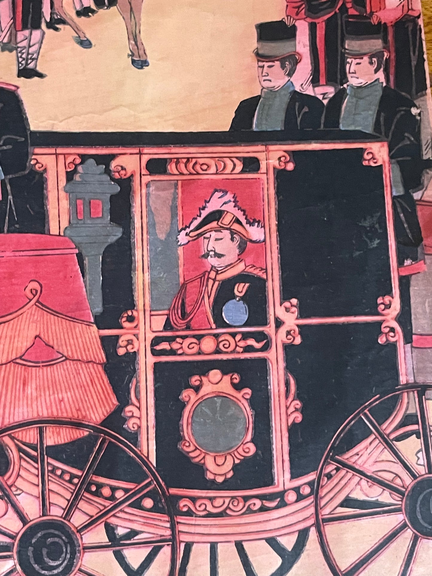 Meiji 1894 Ukiyo-e Nijūbashi Imperial Phoenix Carriage Procession by Utagawa Kunitoshi (Approximately 38X75CM)