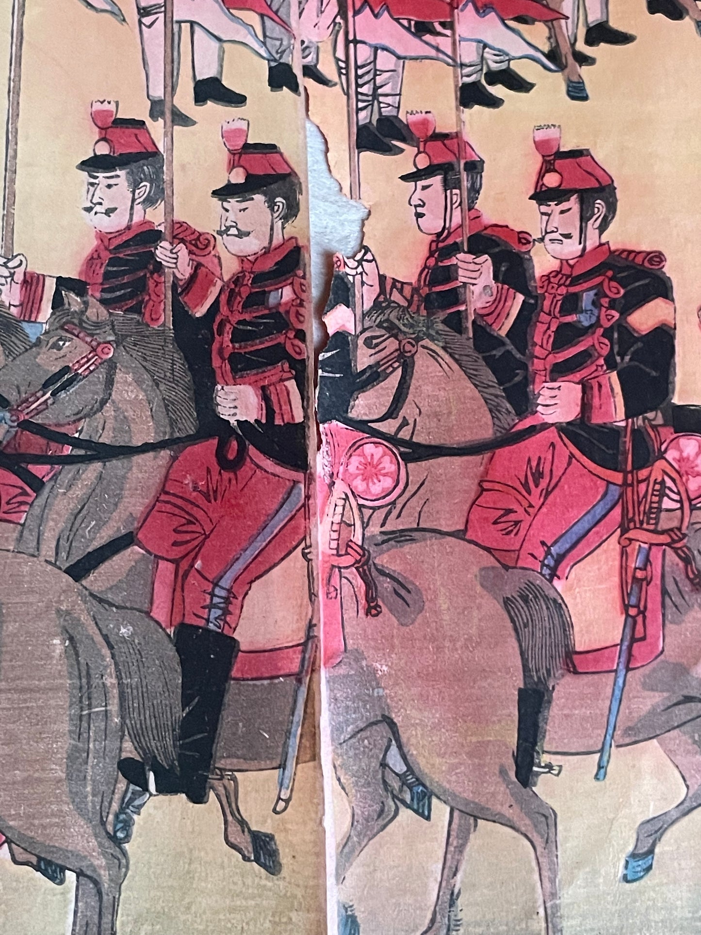 Meiji 1894 Ukiyo-e Nijūbashi Imperial Phoenix Carriage Procession by Utagawa Kunitoshi (Approximately 38X75CM)