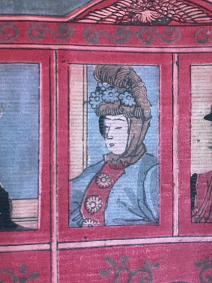 Meiji 1894 Ukiyo-e Nijūbashi Imperial Phoenix Carriage Procession by Utagawa Kunitoshi (Approximately 38X75CM)