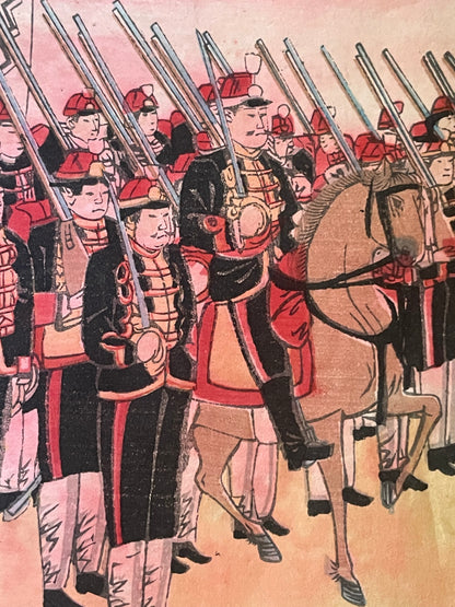 Meiji 1894 Ukiyo-e Nijūbashi Imperial Phoenix Carriage Procession by Utagawa Kunitoshi (Approximately 38X75CM)