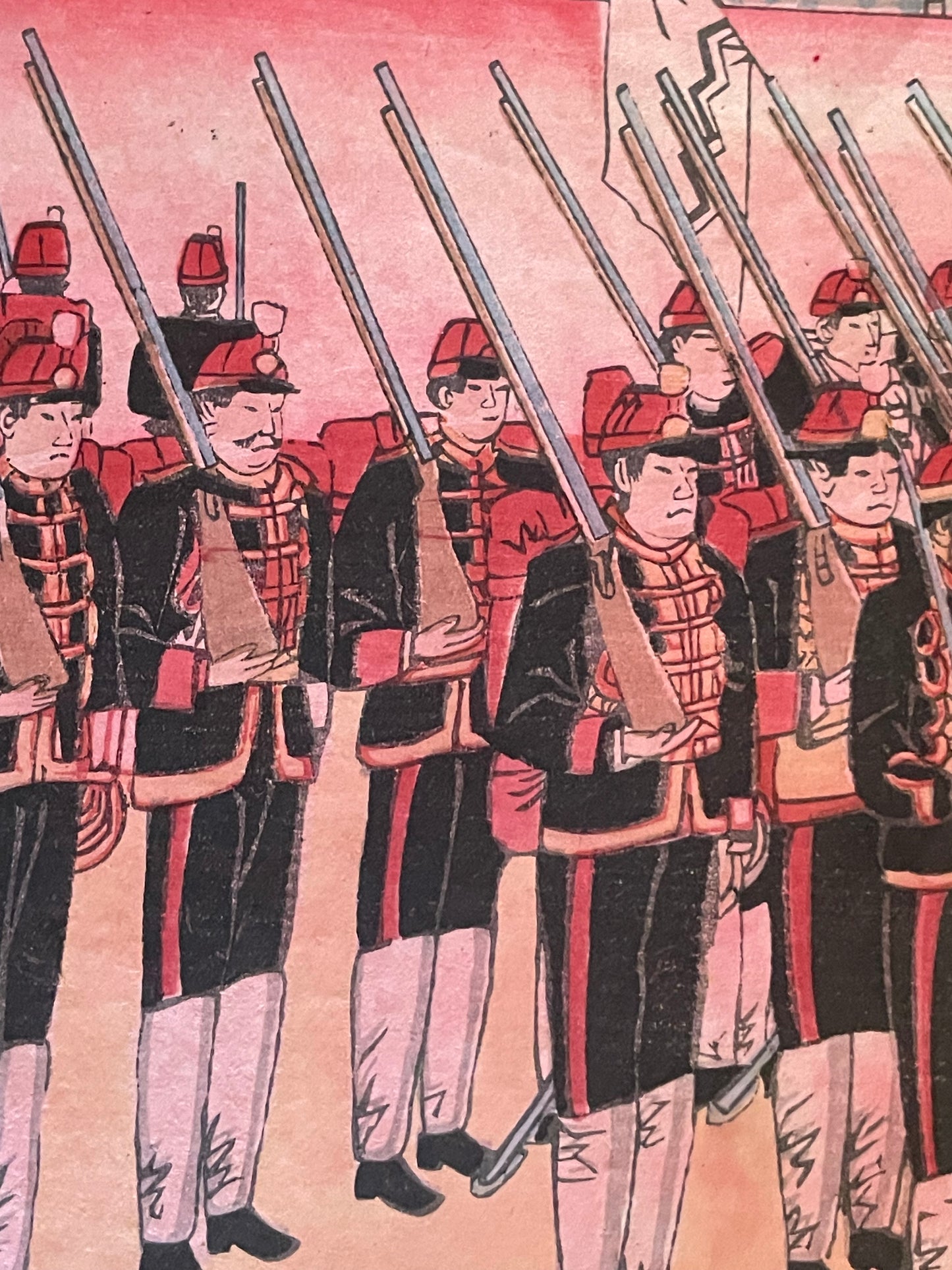 Meiji 1894 Ukiyo-e Nijūbashi Imperial Phoenix Carriage Procession by Utagawa Kunitoshi (Approximately 38X75CM)