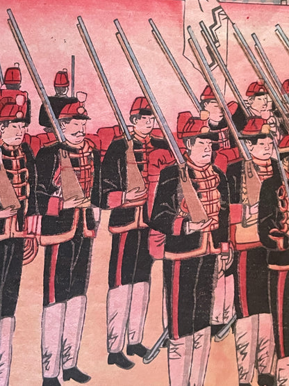 Meiji 1894 Ukiyo-e Nijūbashi Imperial Phoenix Carriage Procession by Utagawa Kunitoshi (Approximately 38X75CM)