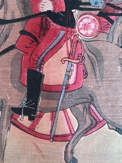 Meiji 1894 Ukiyo-e Nijūbashi Imperial Phoenix Carriage Procession by Utagawa Kunitoshi (Approximately 38X75CM)