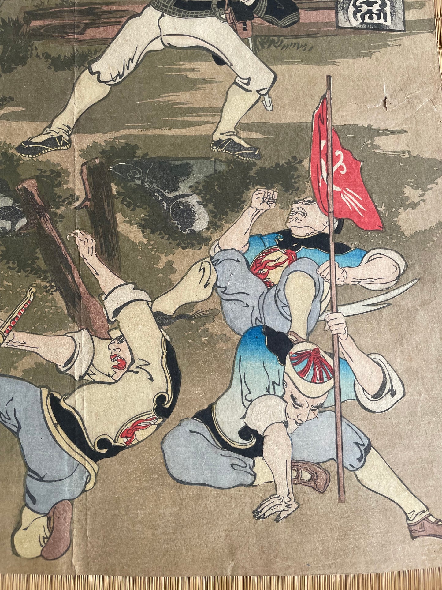 1898 Ukiyo-e "First Sino-Japanese War Battle of Jiuliancheng" by Utagawa Kokunimasa (Approximately 75X38CM)