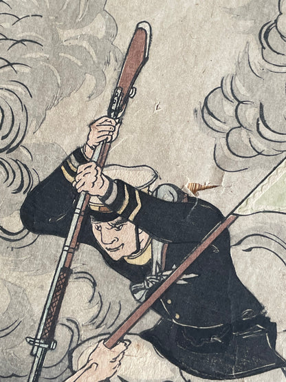 1898 Ukiyo-e "First Sino-Japanese War Battle of Jiuliancheng" by Utagawa Kokunimasa (Approximately 75X38CM)