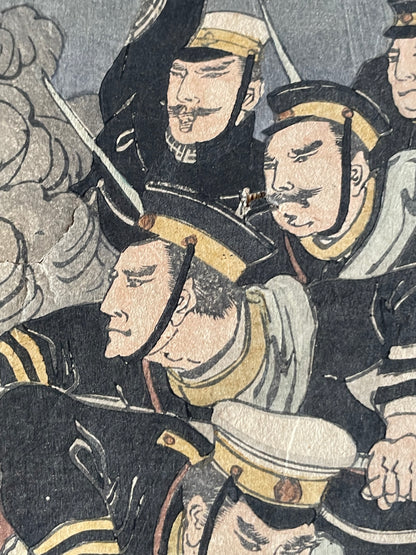 1898 Ukiyo-e "First Sino-Japanese War Battle of Jiuliancheng" by Utagawa Kokunimasa (Approximately 75X38CM)