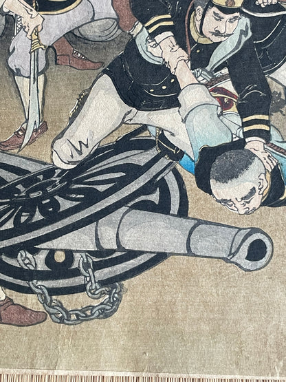 1898 Ukiyo-e "First Sino-Japanese War Battle of Jiuliancheng" by Utagawa Kokunimasa (Approximately 75X38CM)