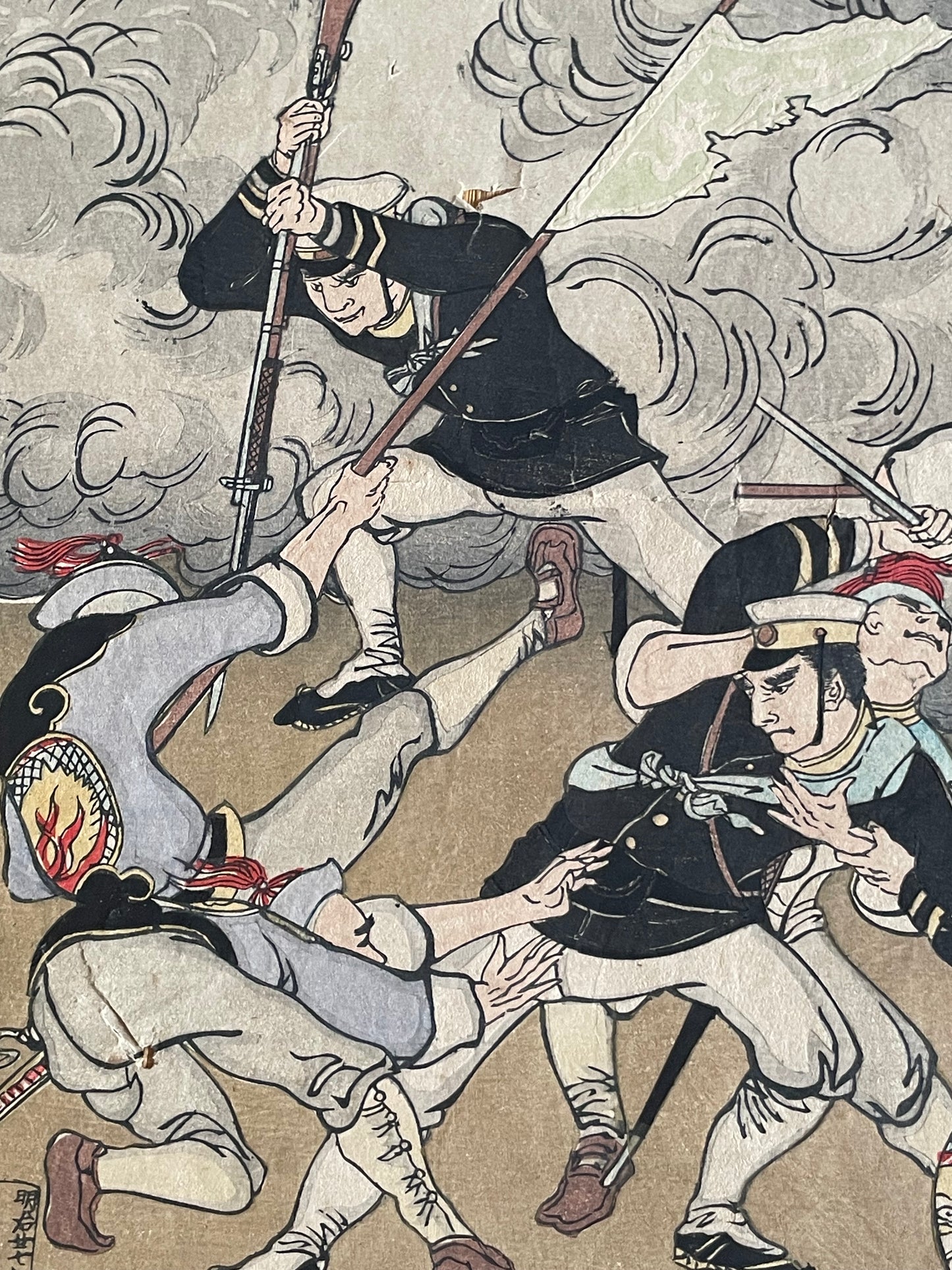 1898 Ukiyo-e "First Sino-Japanese War Battle of Jiuliancheng" by Utagawa Kokunimasa (Approximately 75X38CM)