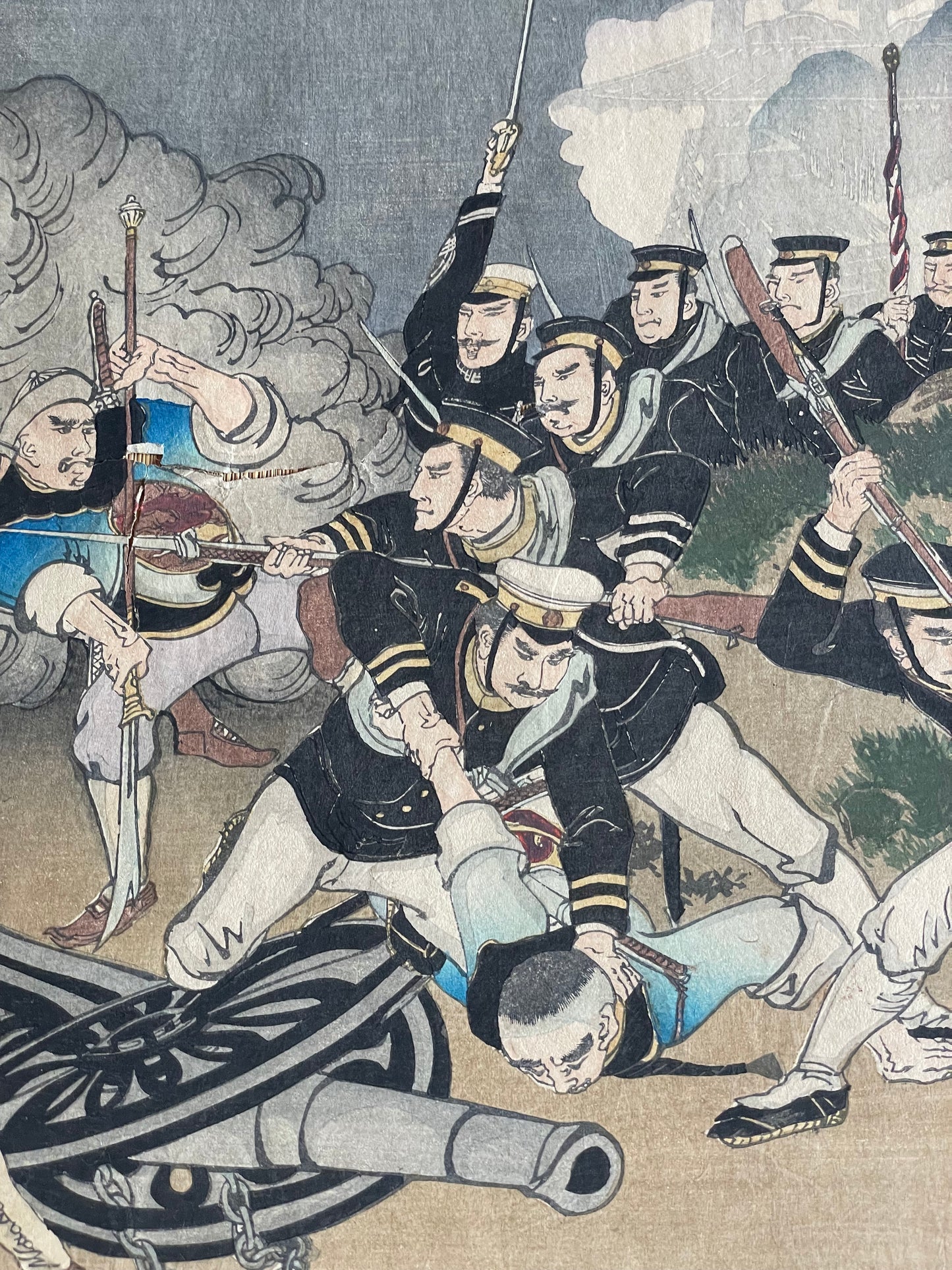 1898 Ukiyo-e "First Sino-Japanese War Battle of Jiuliancheng" by Utagawa Kokunimasa (Approximately 75X38CM)