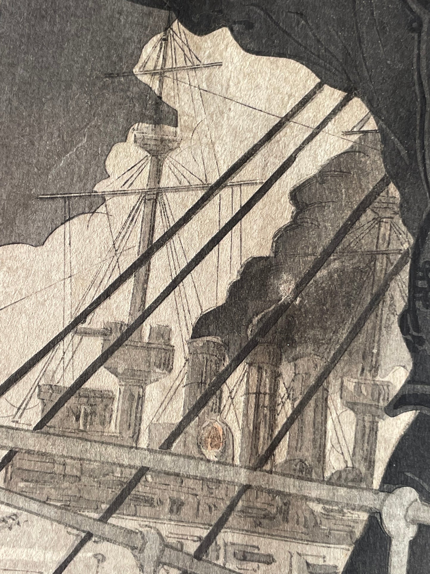 Meiji 1904 Ukiyo-e "Prince Kikumaro Aboard the Yakumo" by Takahashi Yoshikuni (Approximately 38X75CM)