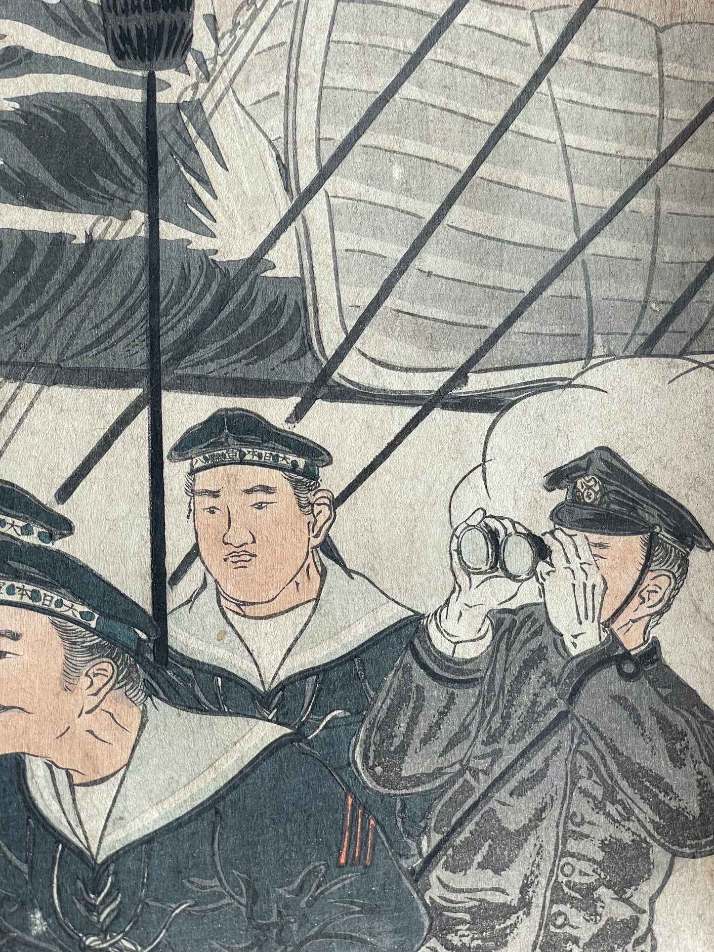 Meiji 1904 Ukiyo-e "Prince Kikumaro Aboard the Yakumo" by Takahashi Yoshikuni (Approximately 38X75CM)