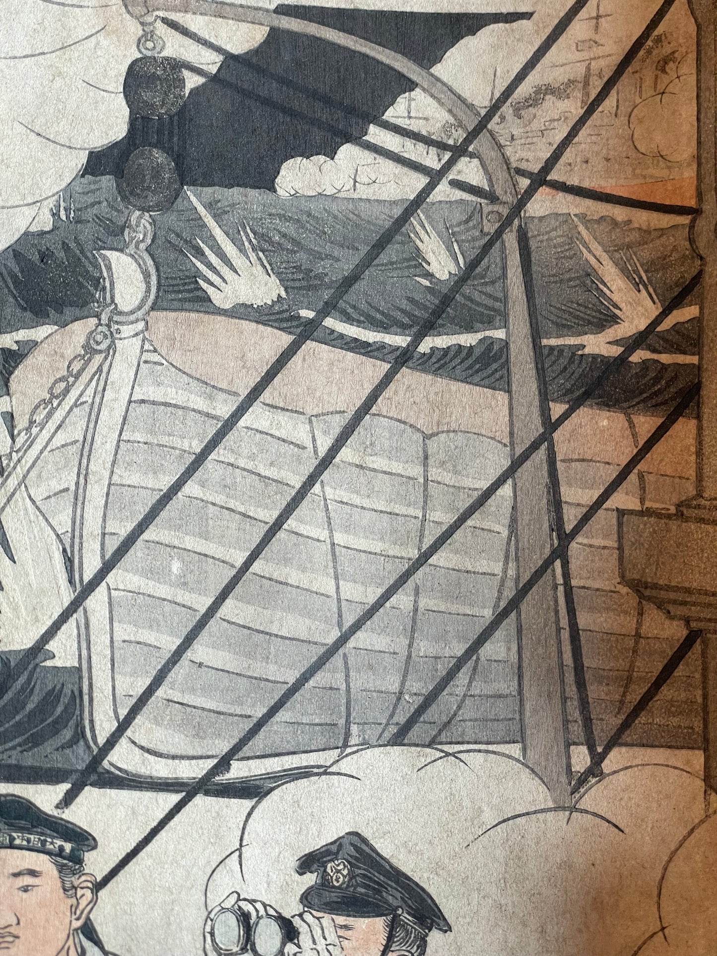 Meiji 1904 Ukiyo-e "Prince Kikumaro Aboard the Yakumo" by Takahashi Yoshikuni (Approximately 38X75CM)