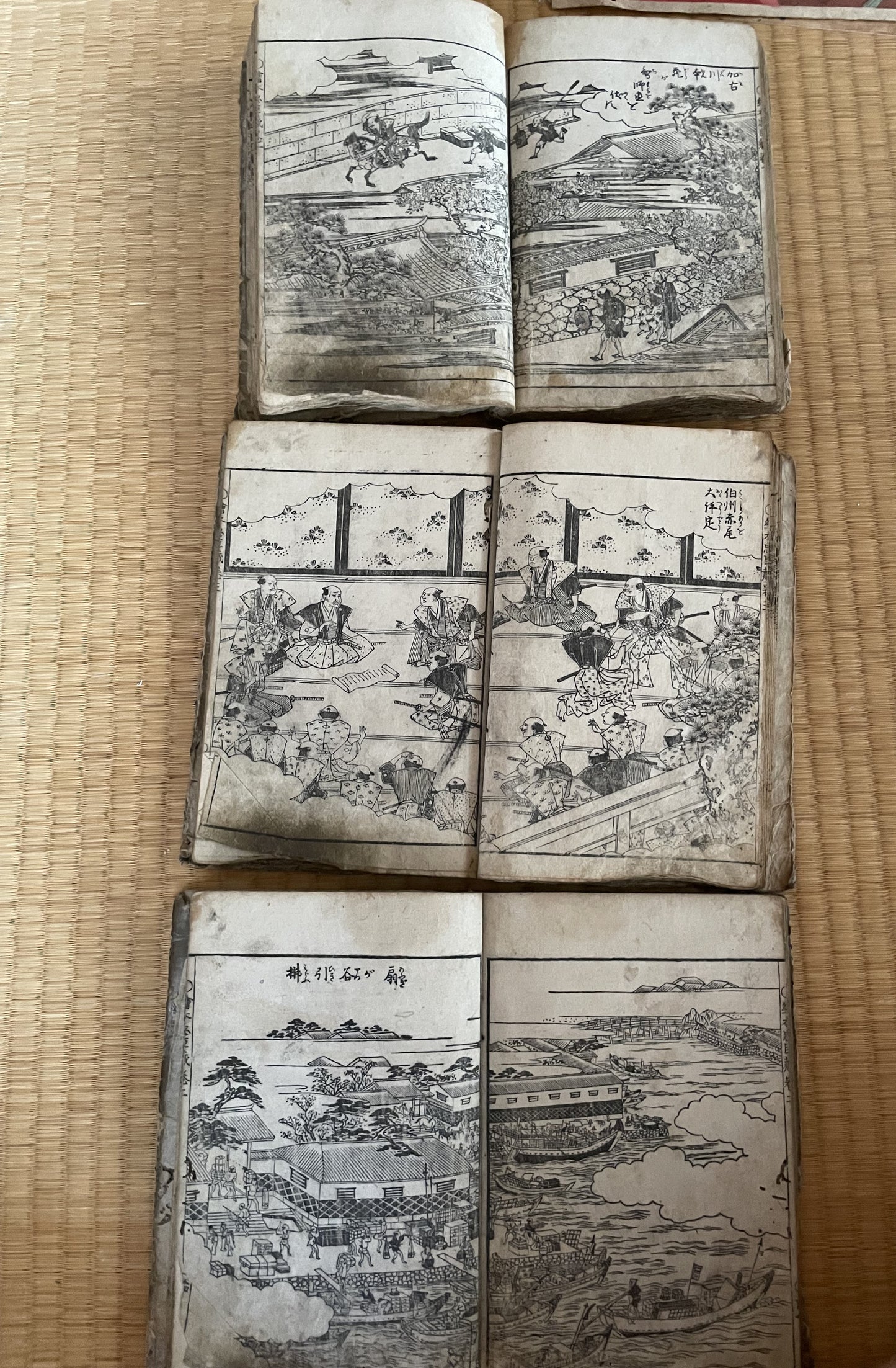 Edo 1808 Ehon Chūshingura  Forty-Seven Rōnin -Set of 3. Illustrated by Katsushika Hokusai
