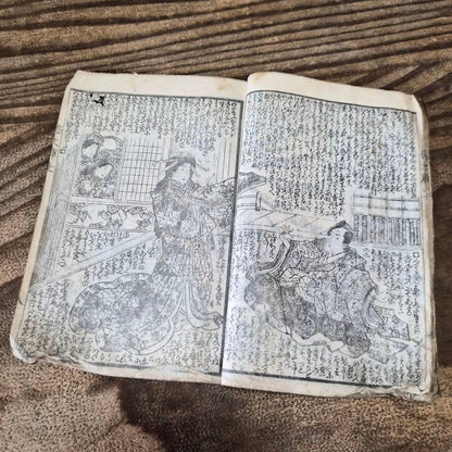 1849 "Shakyamuni's Eight Aspects" Edo Period Drama illustrated by Utagawa Toyokuni. 2 Book Set