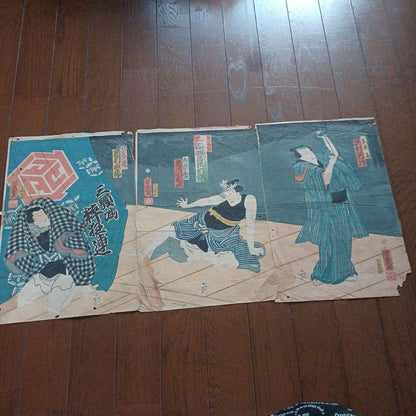 1863 Sandai-banashi Rakugo Scene by Utagawa Yoshiiku (Approx. 35 x 75 cm)