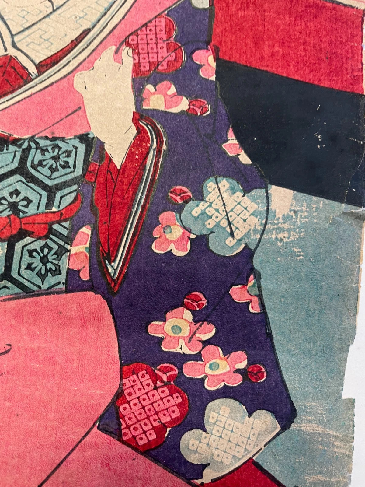 1861 "The Courtesan Shiratama" Utagawa Kunisada Kabuki Scene (Approximately 25X37CM)