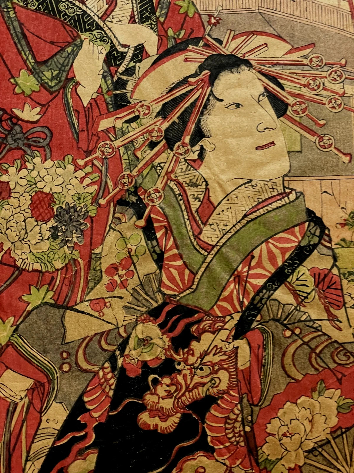 1897 The Chivalrous Person’s Spring Rain Umbrella By Toyohara Kunichika Meiji 30 (Approximately 76X38CM)