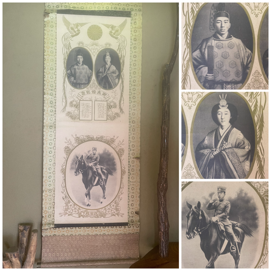Showa 1930s Imperial Family Commemorative Hanging Scroll – Goshin'ei (御真影) (Approximately 160X50CM)