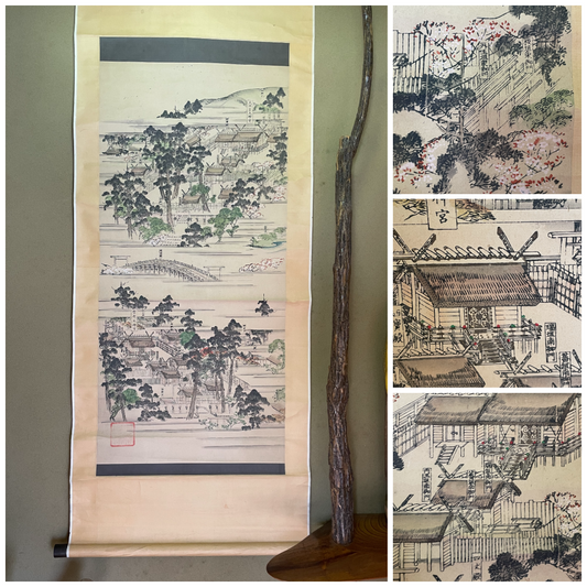 Meiji 1880s–1900 Ukiyo-e Inner Shrine of Ise Grand Shrine (伊勢神宮内宮図) (Approximately 160X60CM)