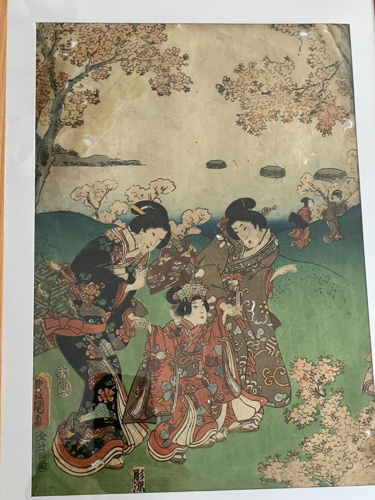 1854 Edo Era Ukiyo-e Set by Utagawa Kunisada. Beauties Admire Sakura in Kyoto. New A3 Preservation Frames