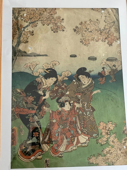 1854 Edo Era Ukiyo-e Set by Utagawa Kunisada. Beauties Admire Sakura in Kyoto. New A3 Preservation Frames