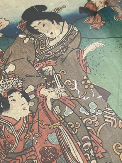 1854 Edo Era Ukiyo-e Set by Utagawa Kunisada. Beauties Admire Sakura in Kyoto. New A3 Preservation Frames